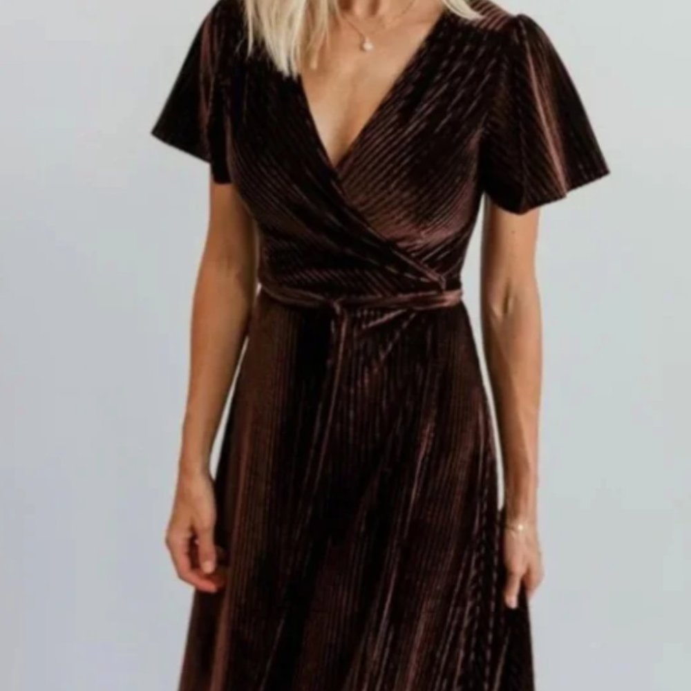 Baltic Born Andi Ribbed Velvet Wrap Dress in black orchid